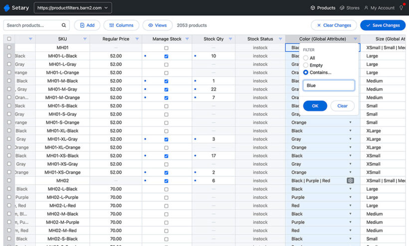 WooCommerce bulk inventory stock management with filters