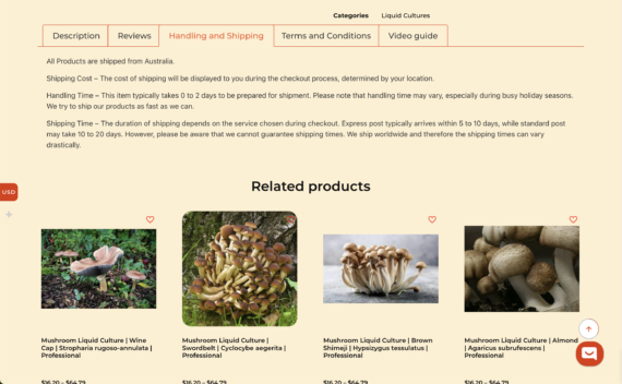 Rootlab handling and shipping information in product tabs