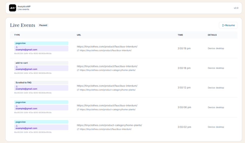 WooCommerce reporting live events