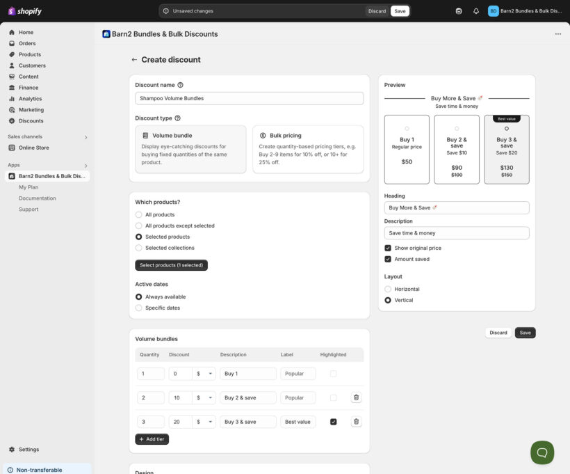 Barn2 Bundles & Bulk Discounts screenshot volume bundles create