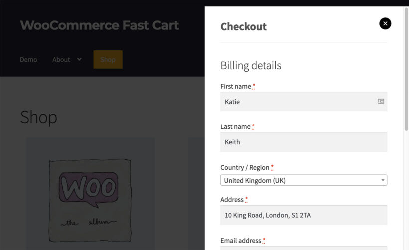 WooCommerce Fast Cart side checkout