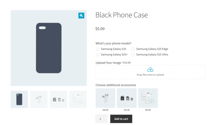 WooCommerce Product Options - Black Phone Case