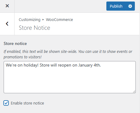 Enable store notice