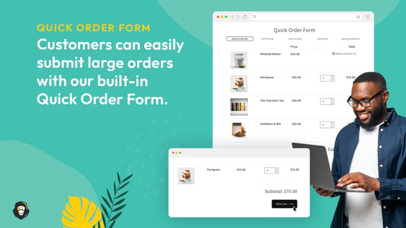 Shopify wholesale app order form
