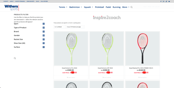 Withers sports set up private discounts for coaches