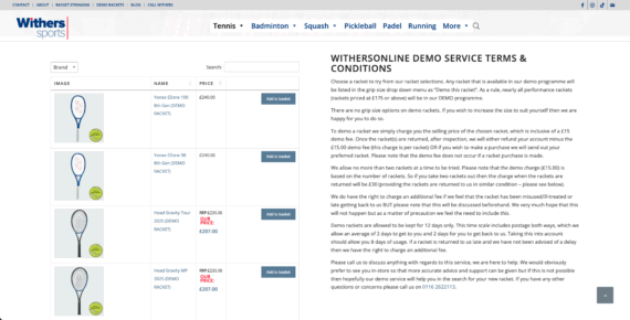 WooCommerce Product Table plugin on Withers sports website