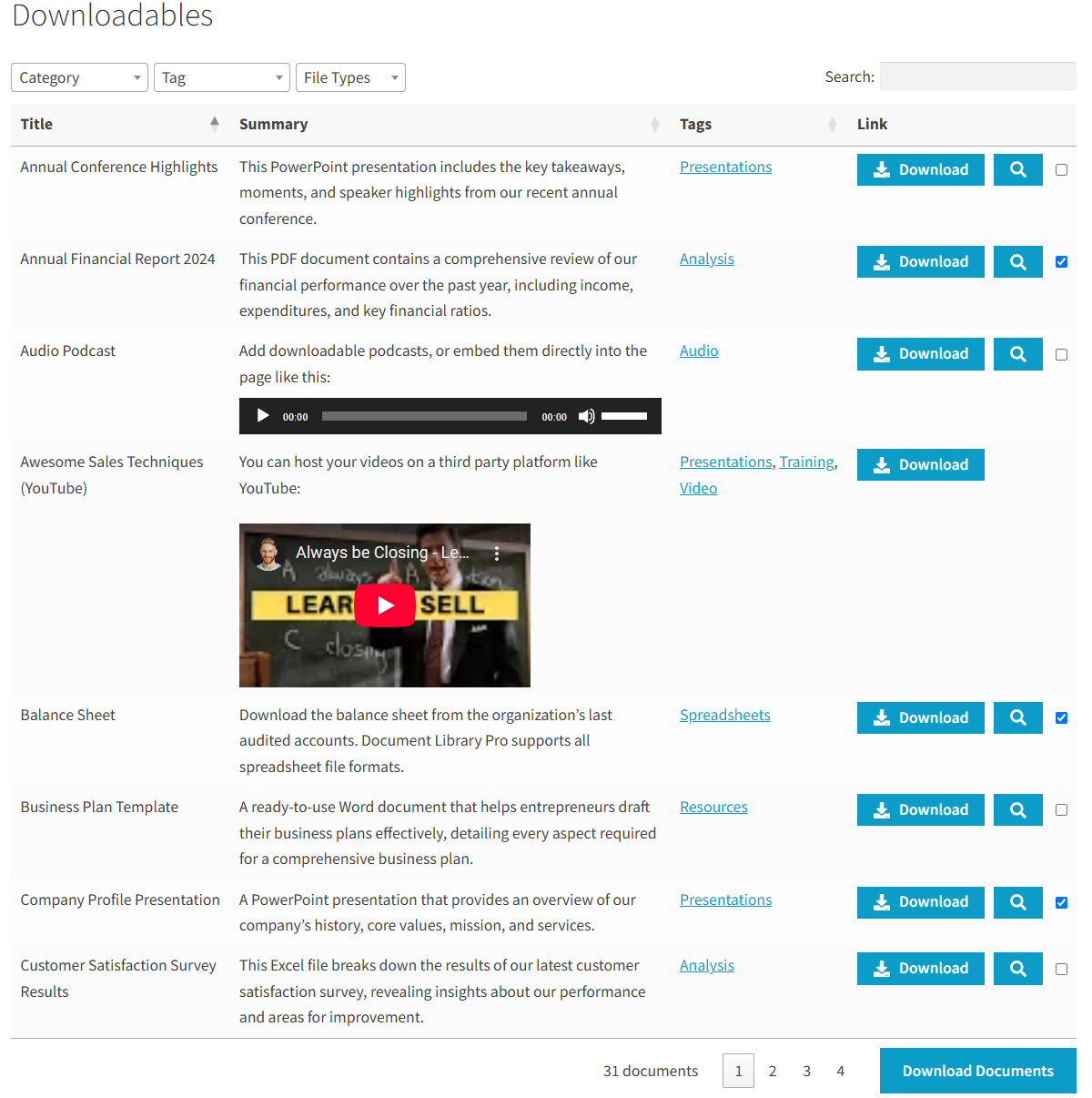Document Library Pro table view