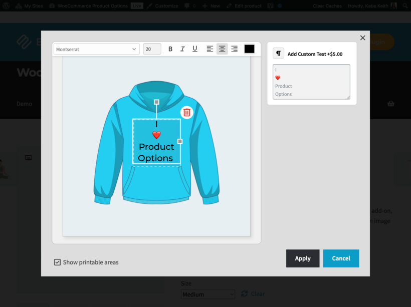 WooCommerce text preview window