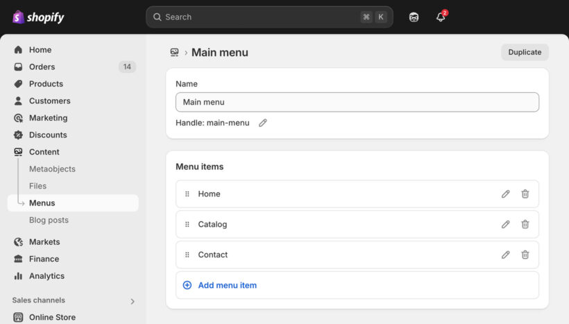 Shopify Navigation Menu