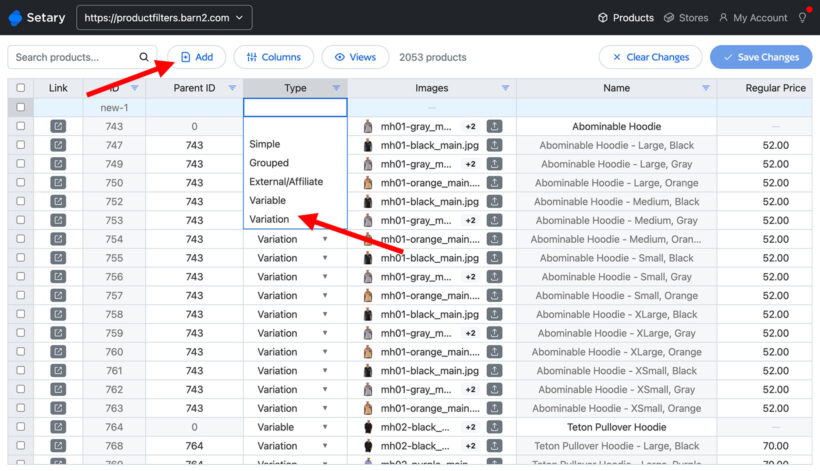 WooCommerce import variable products via spreadsheet Setary
