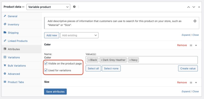 Option to make WooCommerce Attribute visible on product page