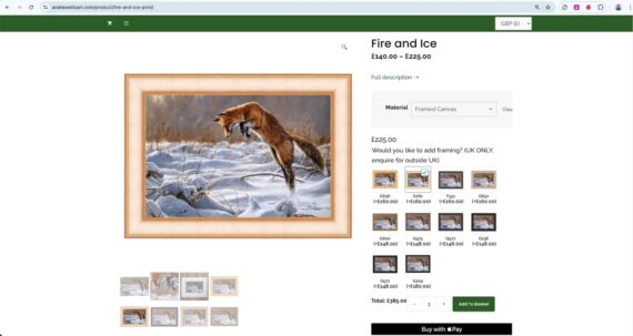 WooCommerce Product Options on Andrew Ellis Art product pages