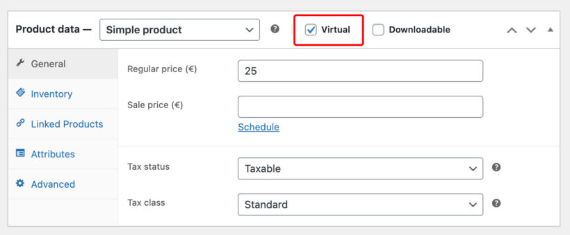 WooCommerce create virtual product type