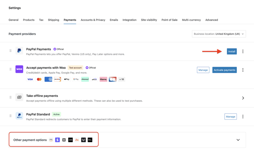WooCommerce payments settings for digital products - PayPal Stripe Square