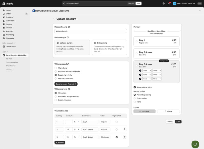 Create Shopify volume bundle discount