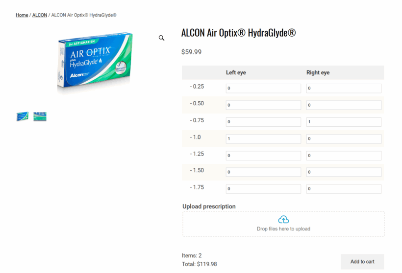 how to sell contact lenses online - WooCommerce Bulk Variations