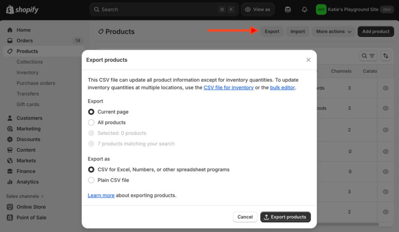 How to export Shopify products to CSV