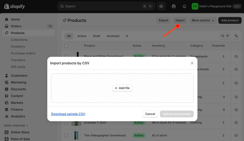 Import products to Shopify from CSV