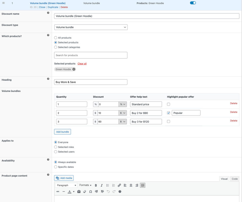 Create WooCommerce volume bundle screenshot