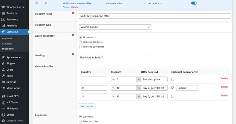 Create volume bundle WooCommerce