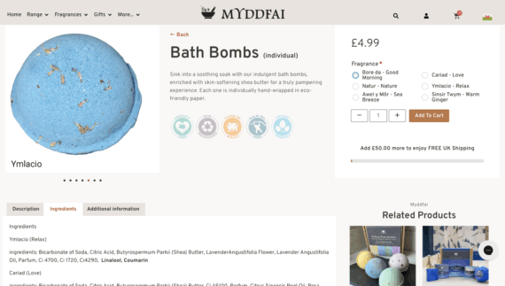 Custom product tabs and options on Myddfai