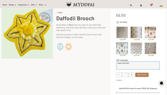 Gift wrap product options on Myddfai