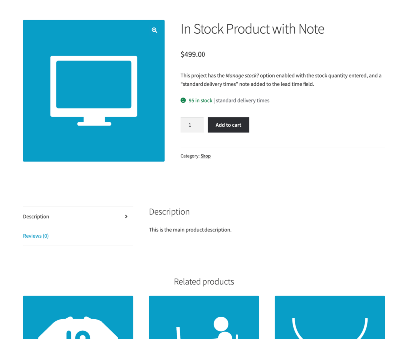 In stock product with delivery time note