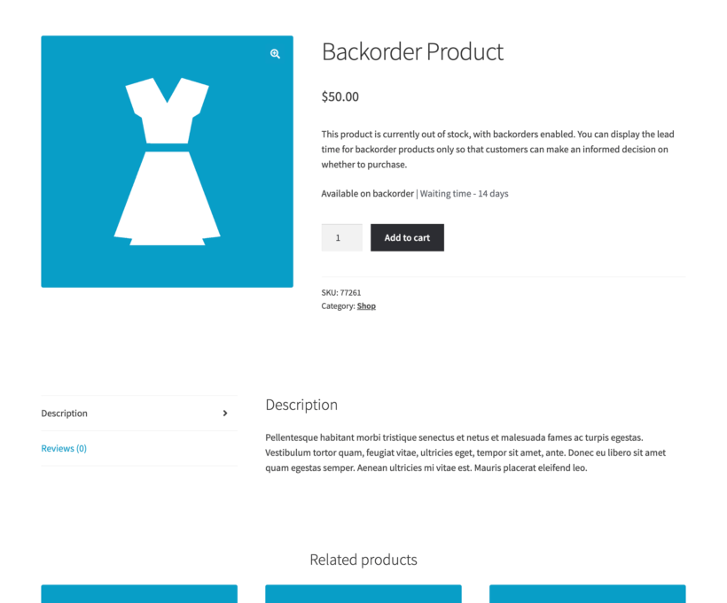 WooCommerce Lead Time screenshot with backorder product