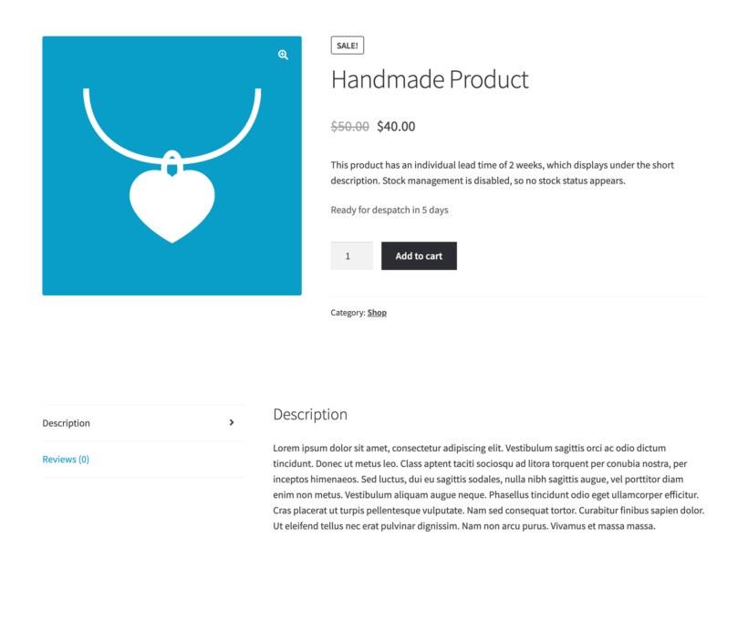 WooCommerce Lead Time Screenshot Ready for Despatch Handmade Product