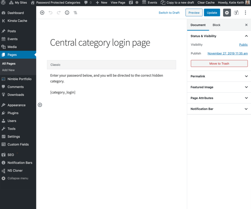 Create category login page screenshot