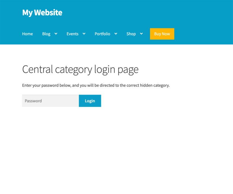 WordPress central category login page screenshot