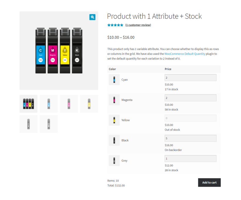 Buy single variation products in grid matrix view