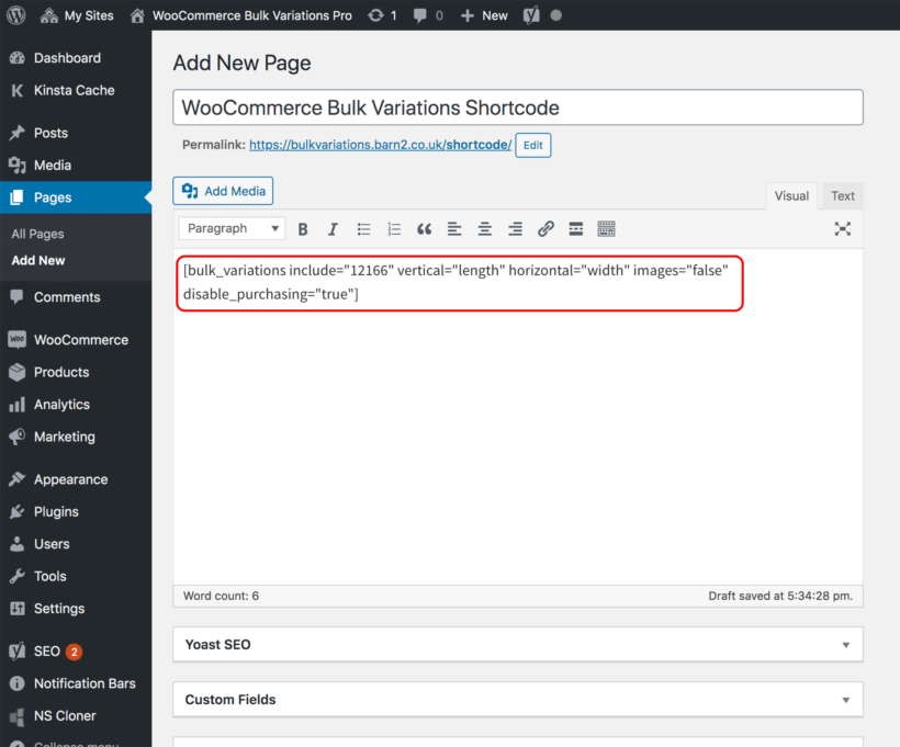 WooCommerce Bulk Variations shortcode