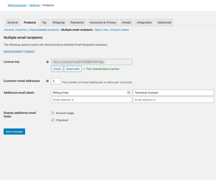 WooCommerce Multiple Email Recipients settings screenshot