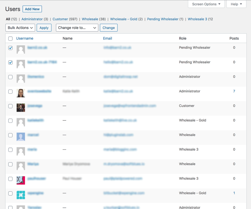 Bulk edit wholesale users