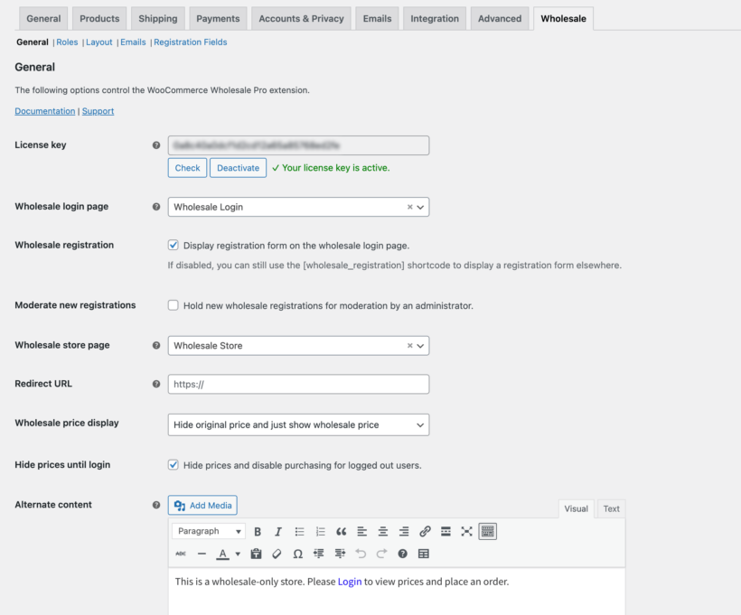 WooCommerce Wholesale Pro plugin settings screenshot