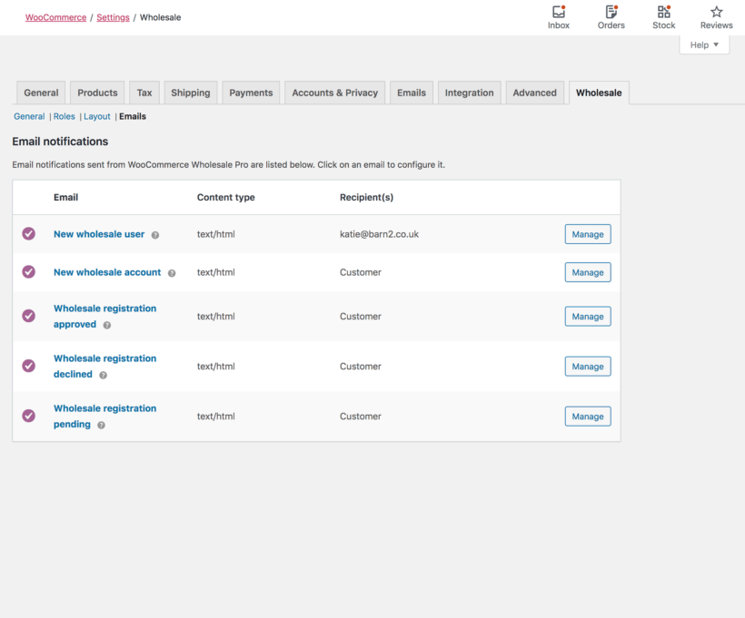 Emails to wholesale WooCommerce users