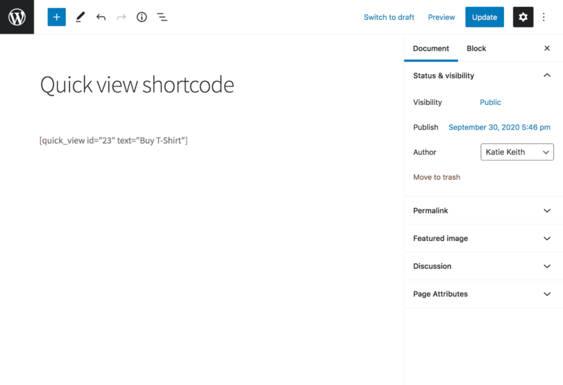 WooCommerce Quick View Pro shortcode screenshot