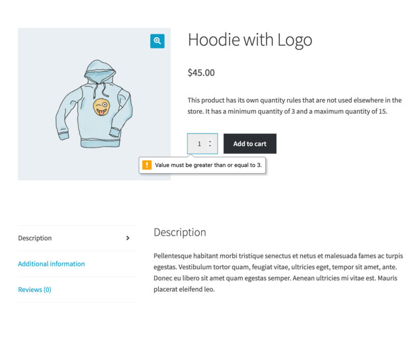 WooCommerce Quantity Manager product page rule screenshot