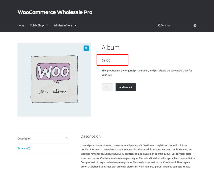 WooCommerce wholesale plugin screenshot - price display