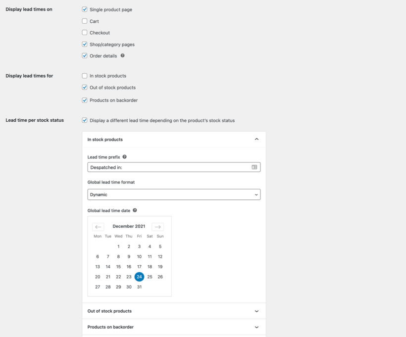 WooCommerce dynamic lead time per stock status