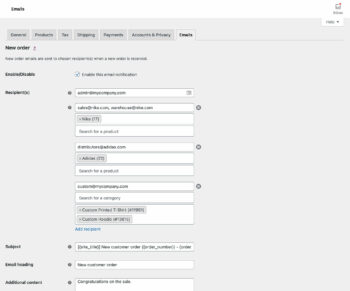 WooCommerce order email multiple addresses plugin screenshot