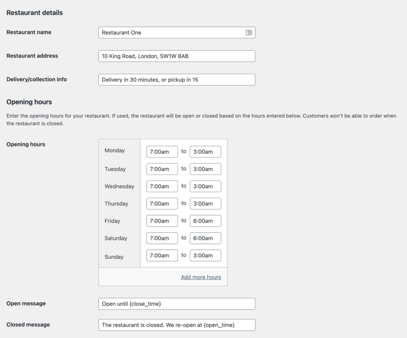 WooCommerce restaurant opening hours plugin WordPress
