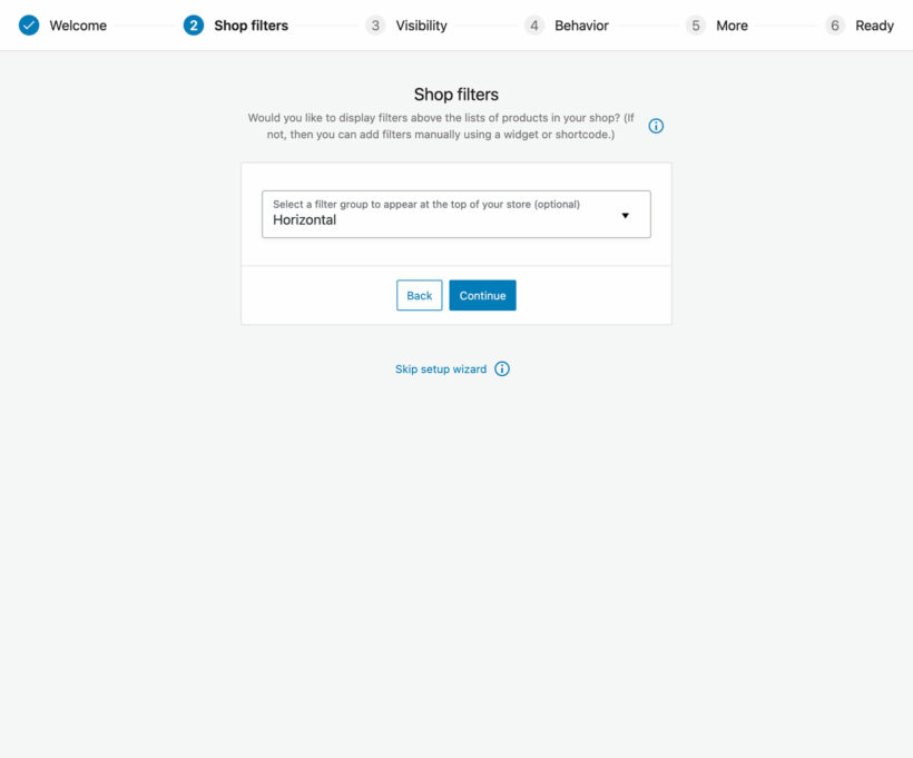 Filter plugin setup wizard shop page screenshot