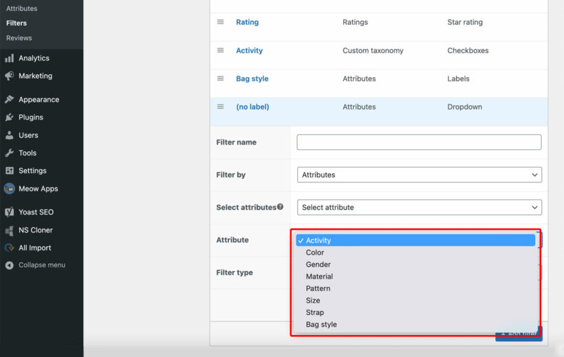 WooCommerce filter by product attribute