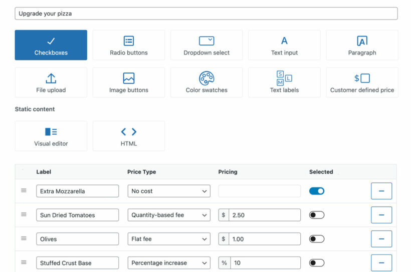 WooCommerce Product Options Extra Add-Ons