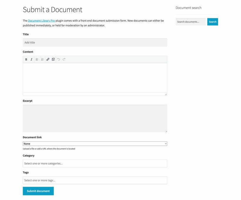 Submit document to library WordPress plugin