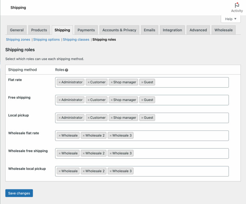 WooCommerce wholesale shipping options