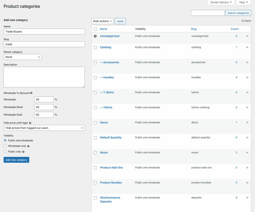 WordPress Wholesale Product Categories Plugin