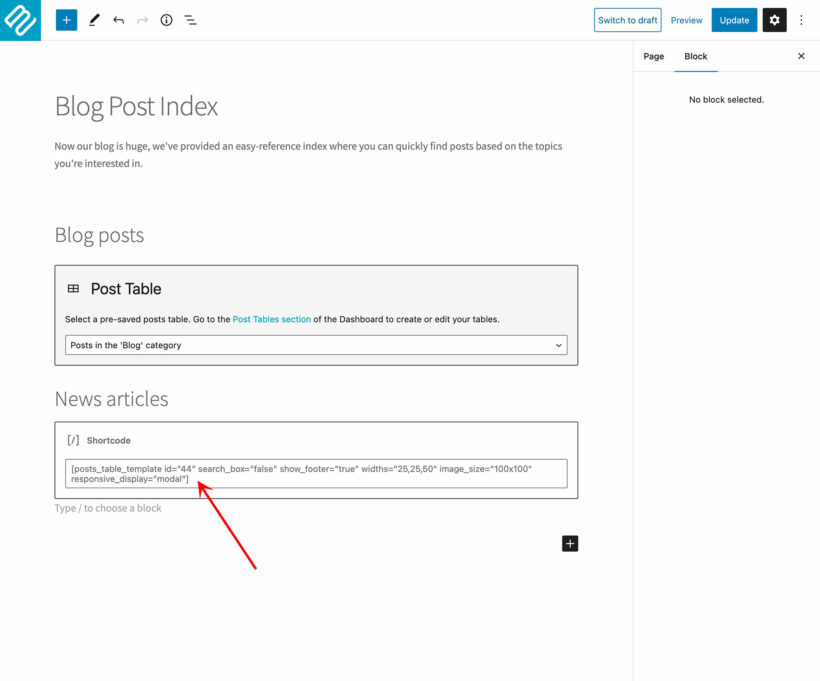 Advanced table shortcode options